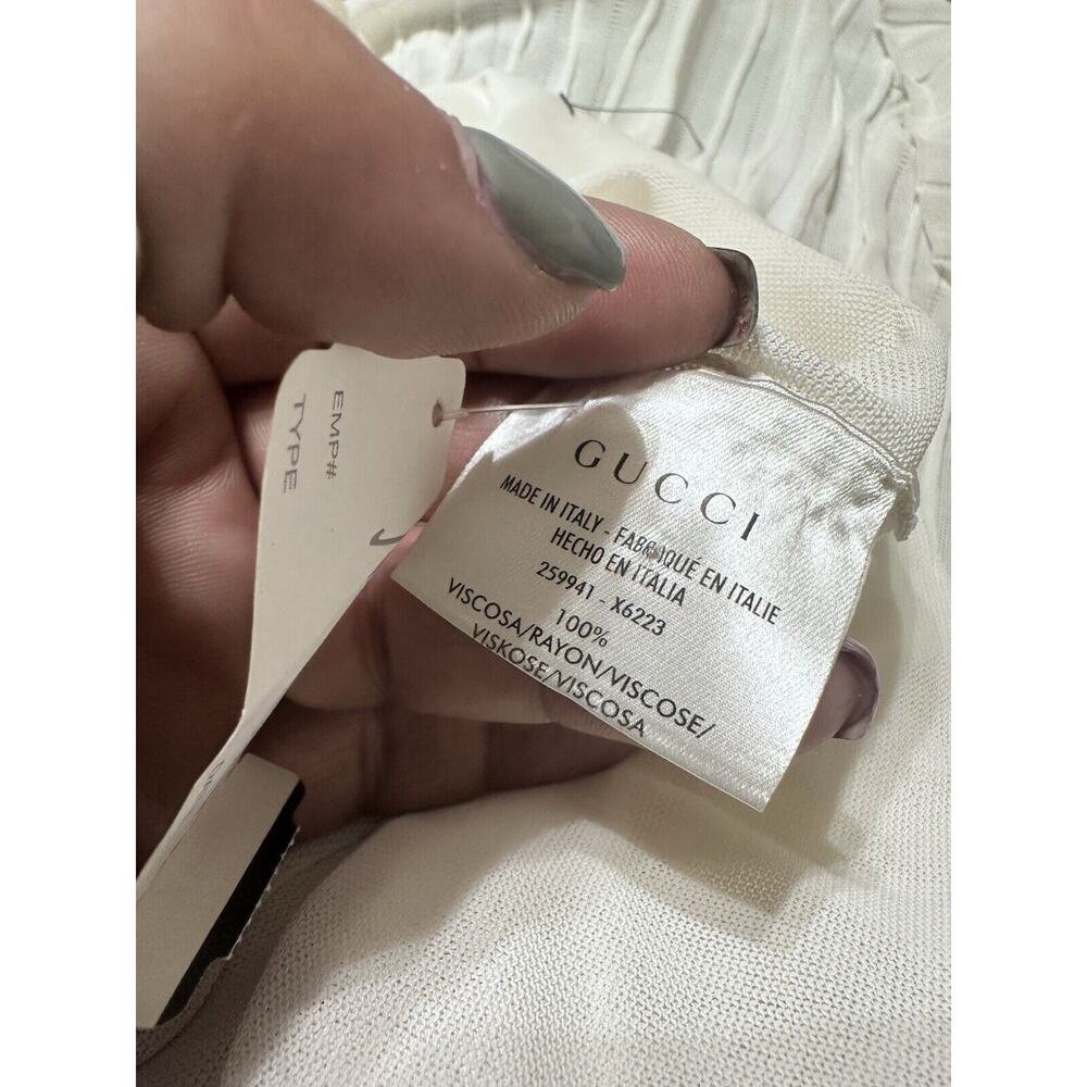 NWT Authentic GUCCI Ivory Pleated Halter V-Neck Stretch Dress Size Medium - Picture 11 of 12